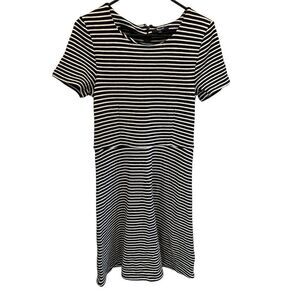 Madewell Women's Fit & Flare Black & White‎ Striped Short Sleeve Dress Size L